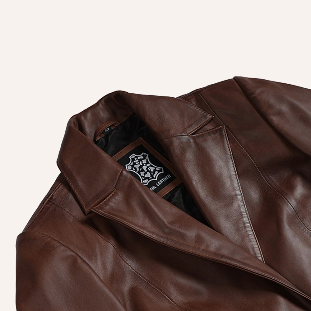 Women’s Classic Tailored Chocolate Brown Real Leather Blazer Jacket