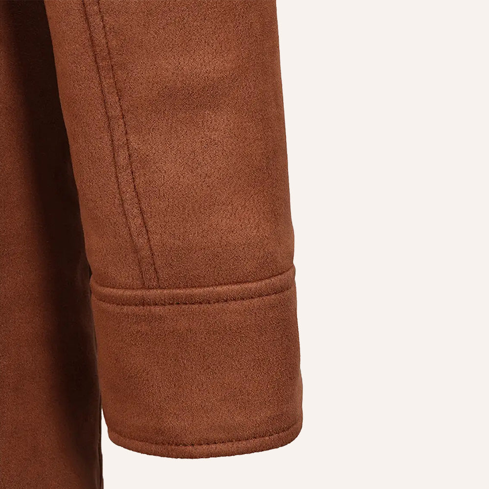 Women’s Classic Cognac Brown Suede Leather Mid-Length Trench Coat