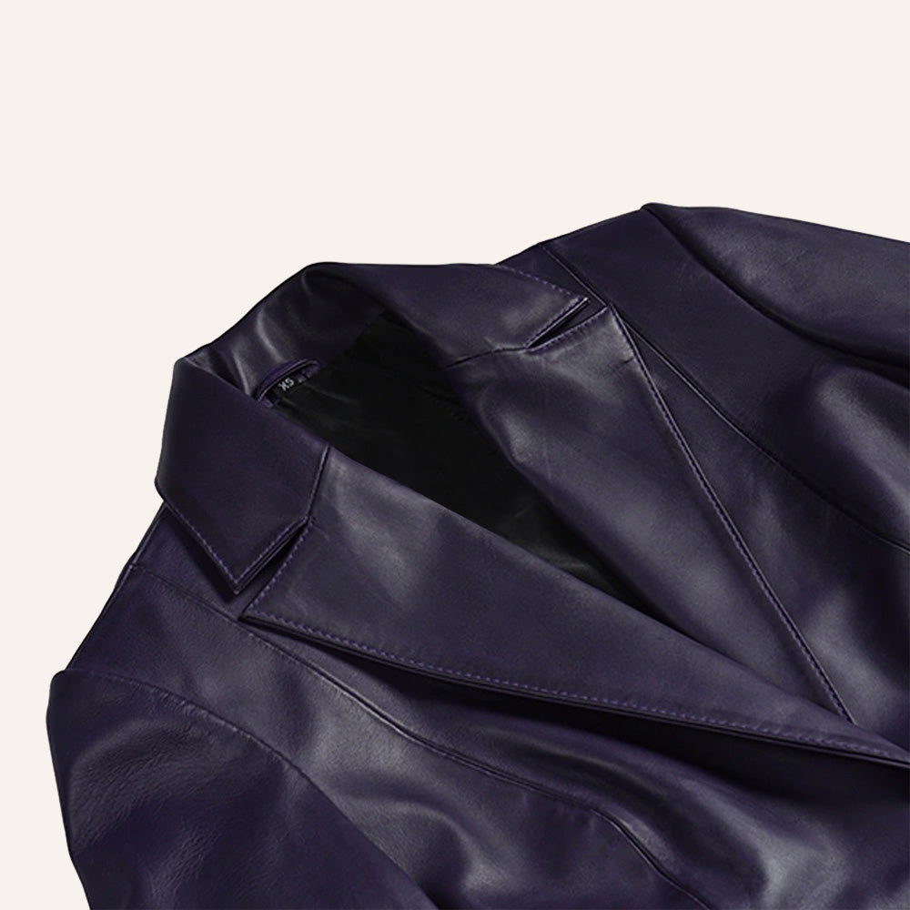 Women’s Classic Tailored Deep Purple Real Leather Blazer Jacket