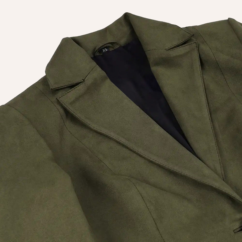 Women’s Classic Olive Green Real Suede Single Button Blazer Jacket