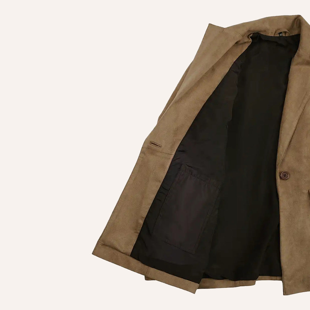 Women’s Classic Tan Real Suede Single Button Blazer Jacket