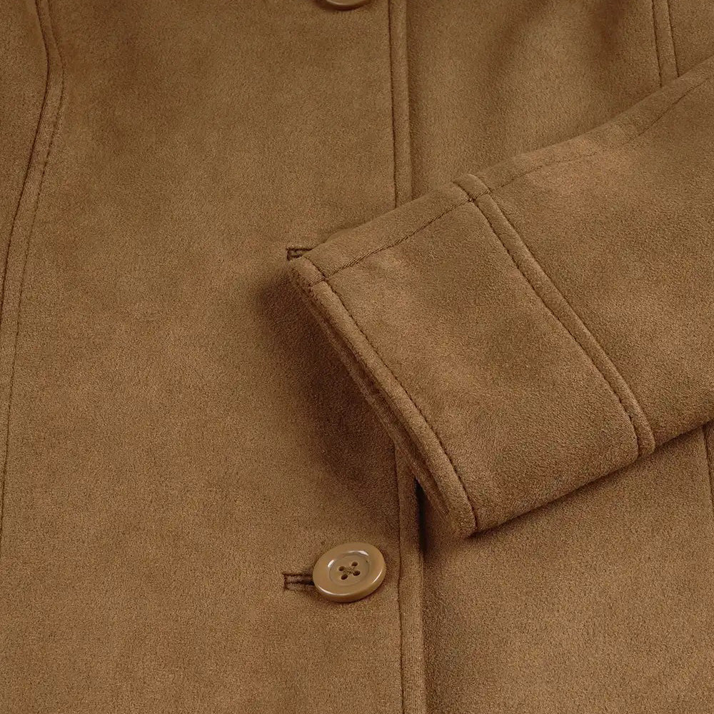 Women’s Classic Tobacco Brown Suede Leather Mid-Length Trench Coat