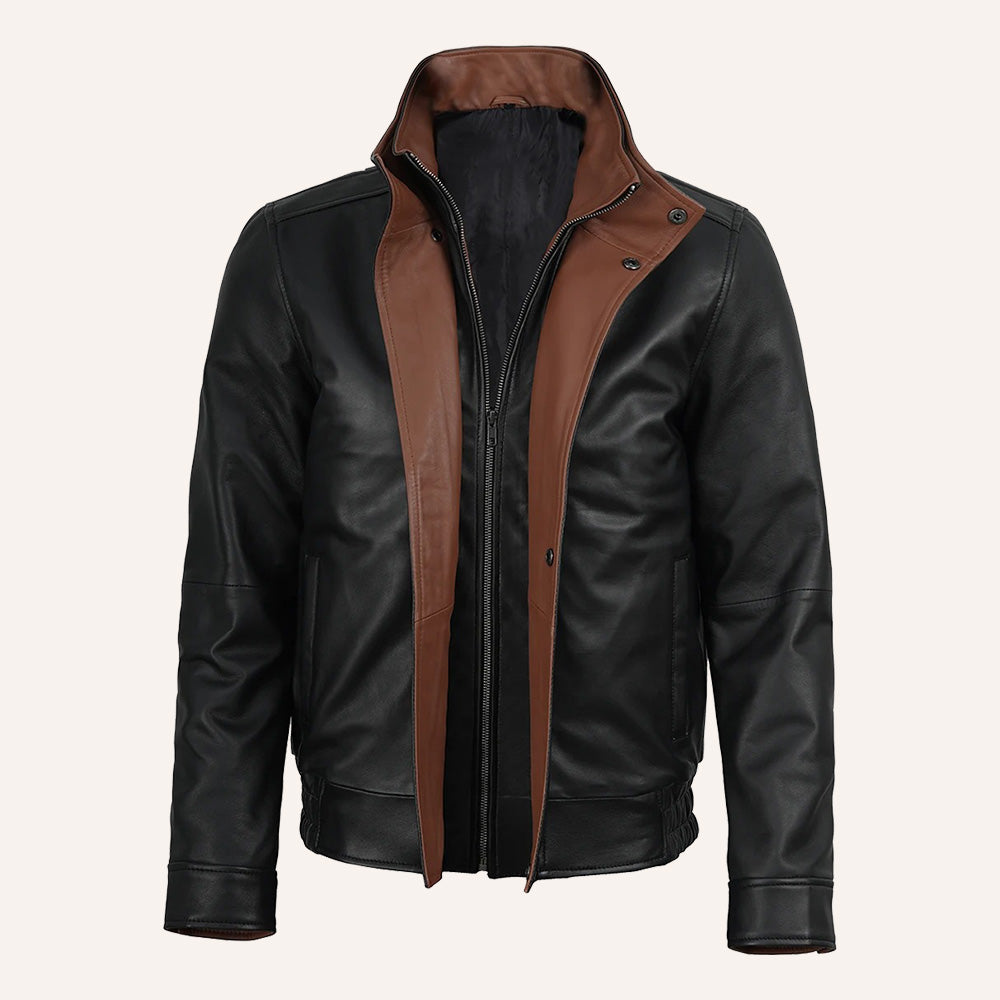 Men’s Black & Brown Dual Tone Real Leather Convertible Jacket