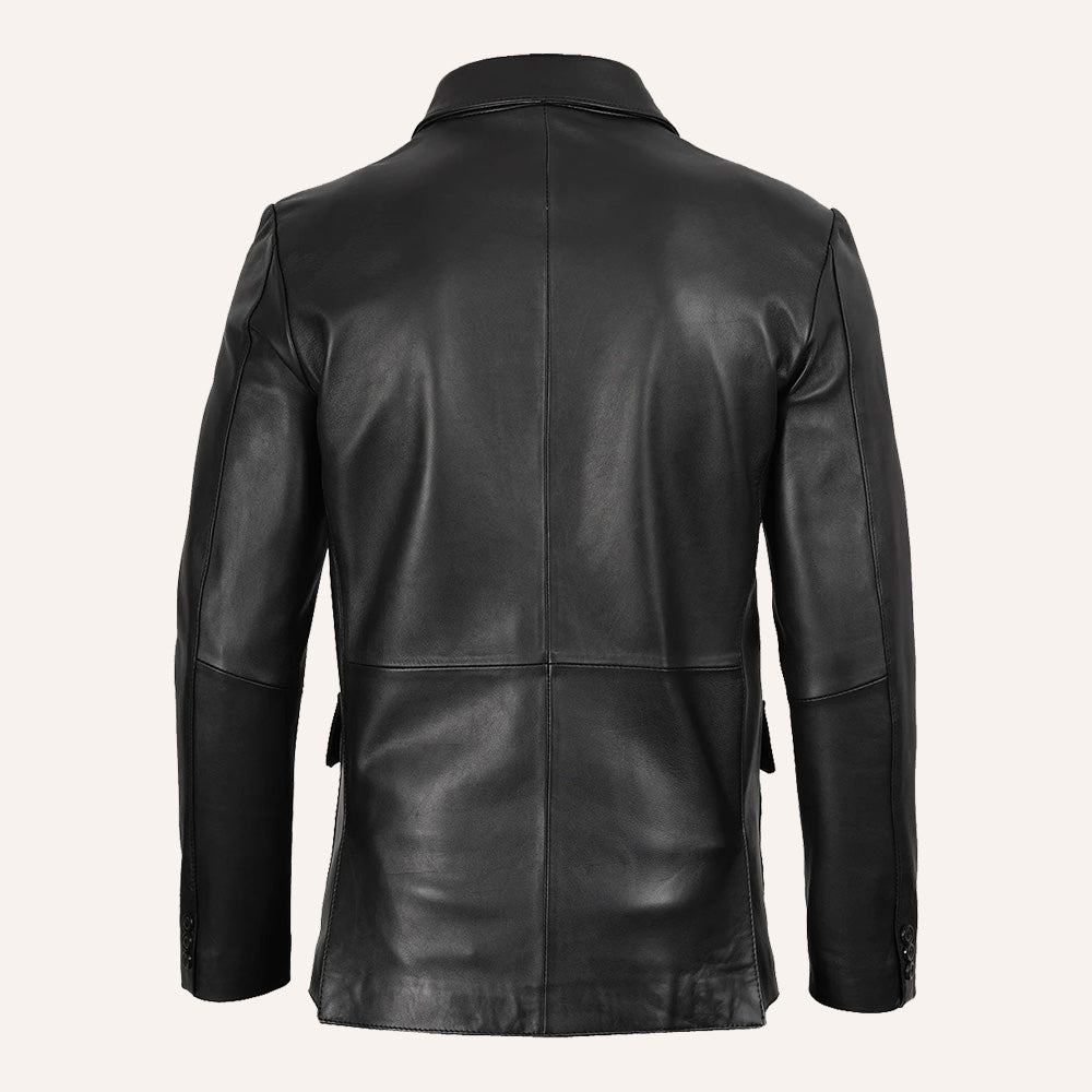 Men’s Classic Tailored Black Real Leather Blazer Jacket