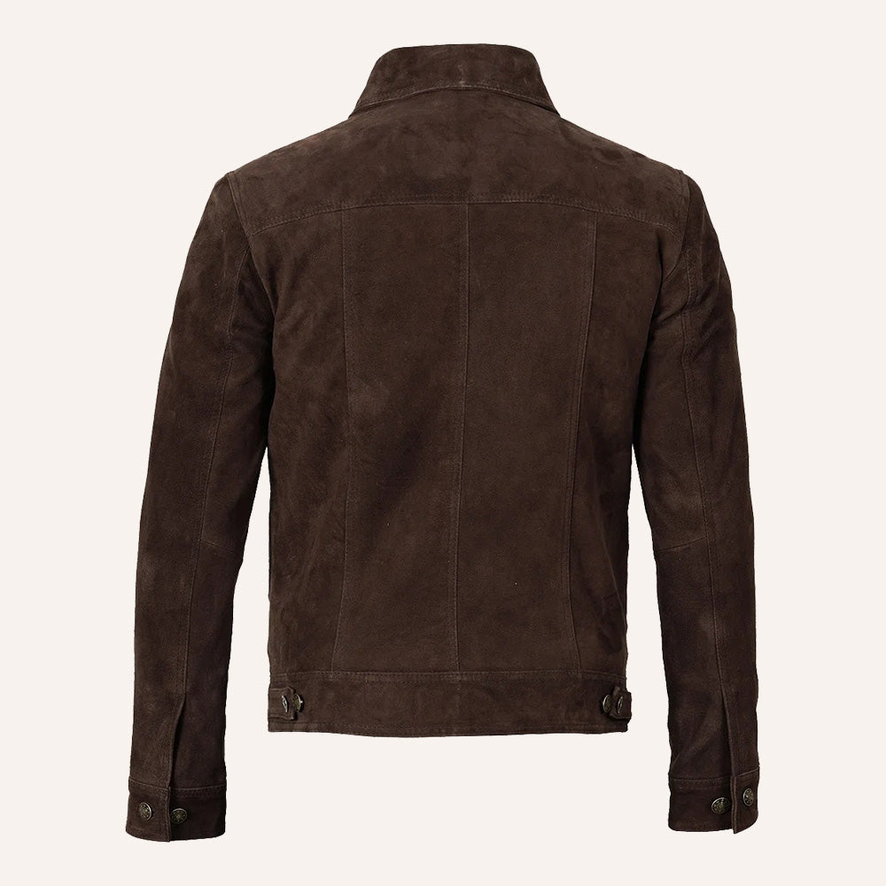 Men’s Vintage Dark Brown Suede Leather Trucker Jacket
