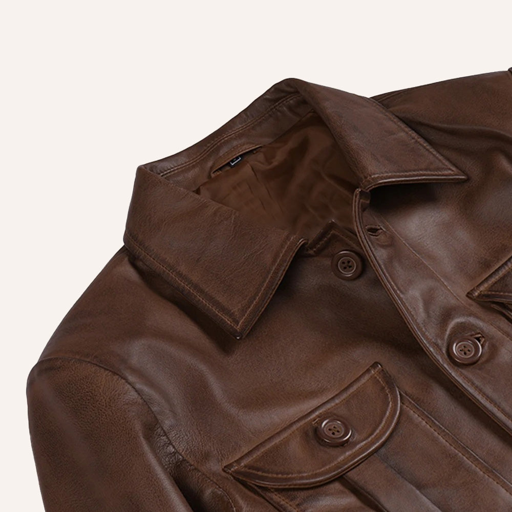 Men’s Classic Distressed Brown Real Leather Safari Field Jacket