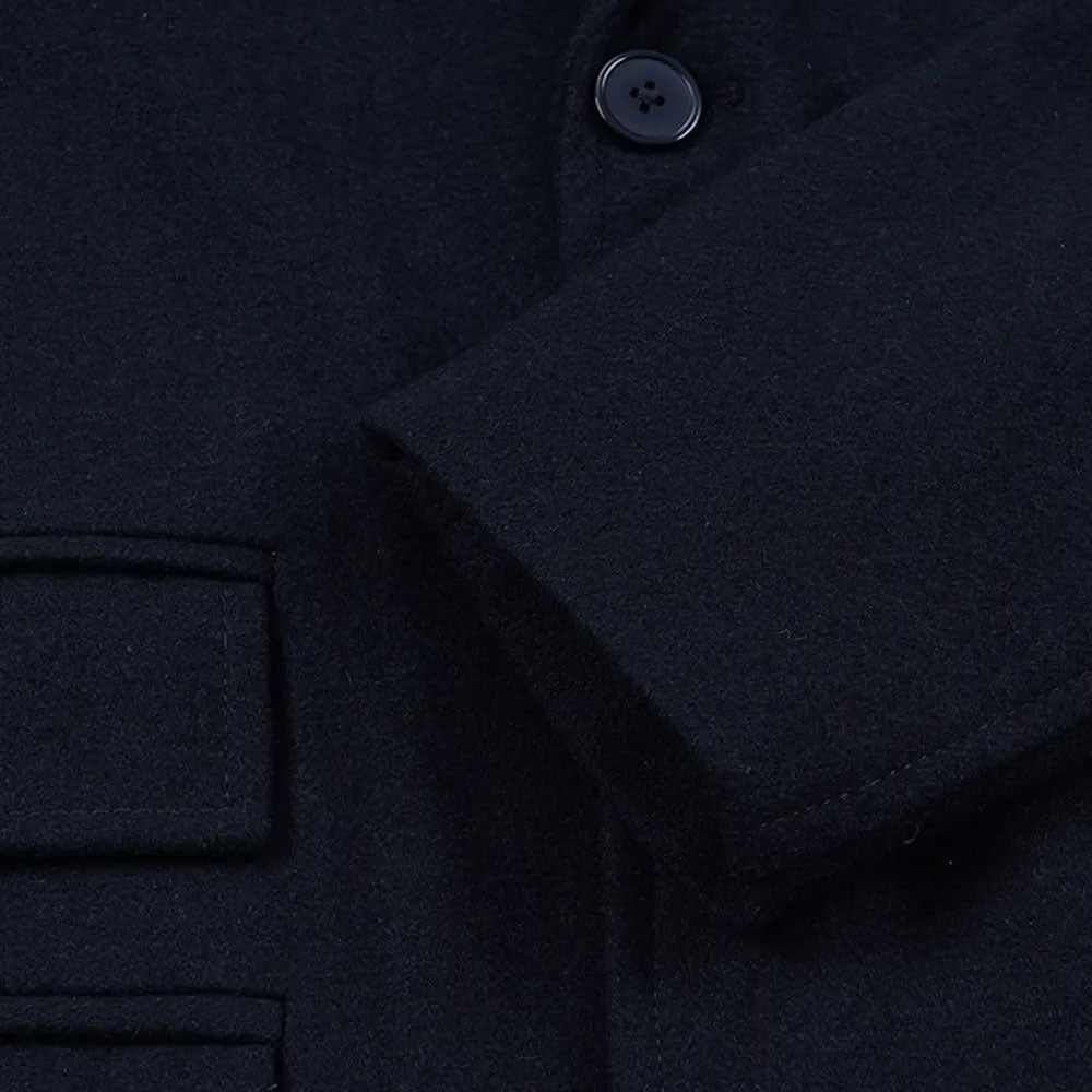 Men’s Classic Navy Blue Wool Overcoat with Velvet Collar