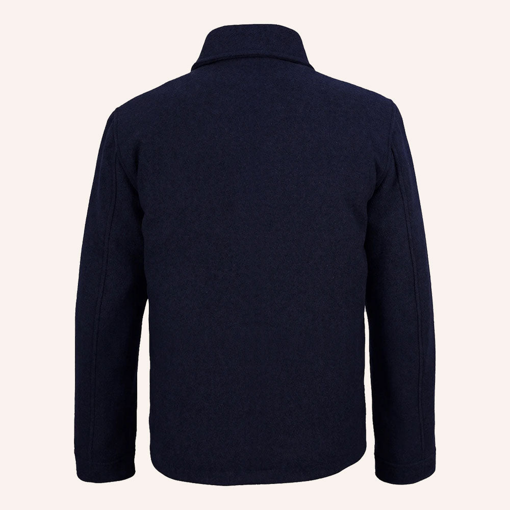 Men’s Classic Navy Blue Wool Shirt Jacket with Quilted Lining