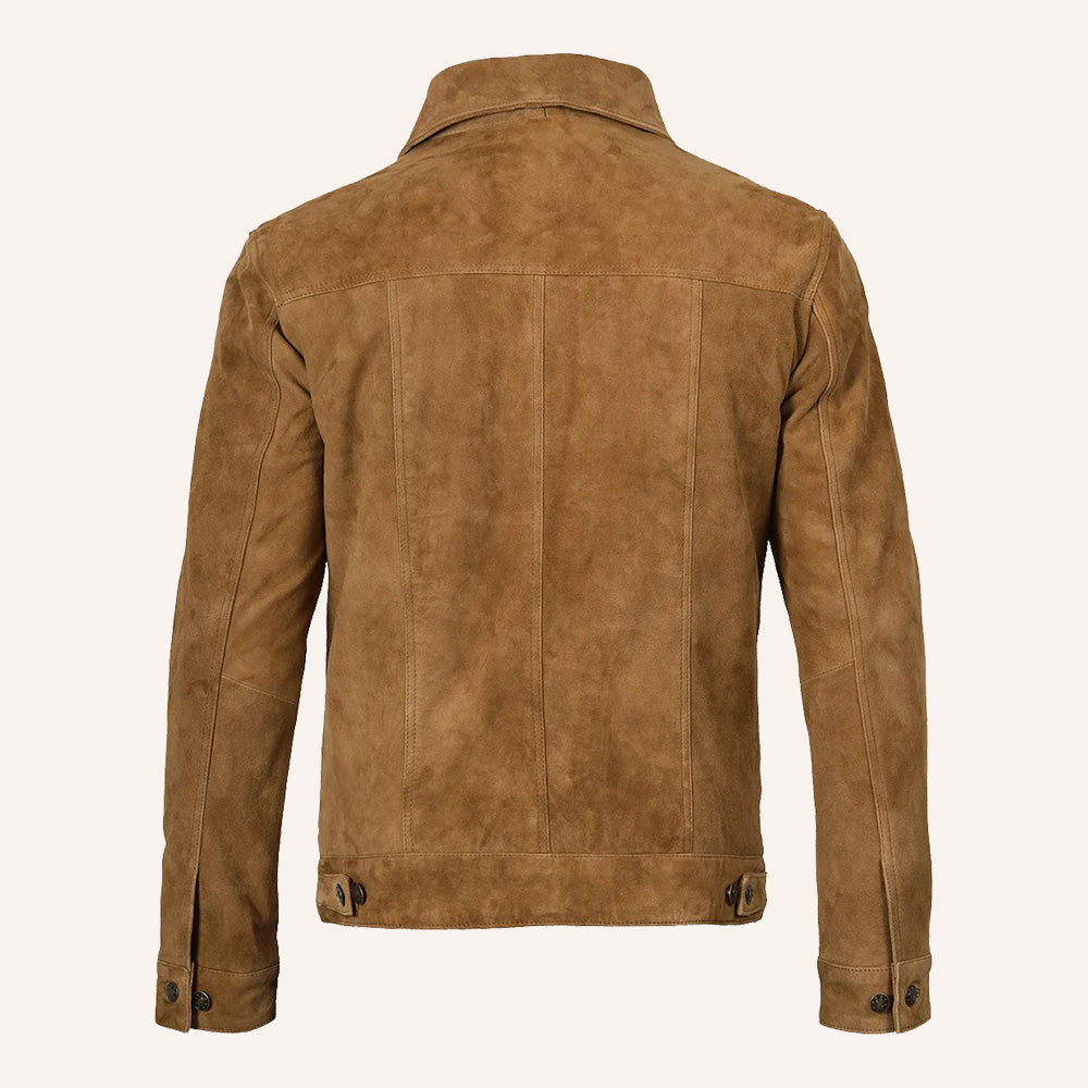 Men’s Vintage Tan Brown Suede Leather Trucker Jacket