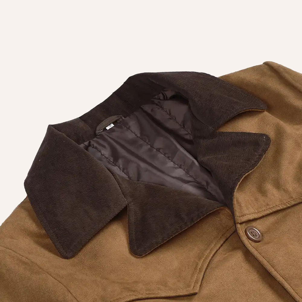 Men’s Classic Tan Real Suede Western Jacket with Corduroy Collar