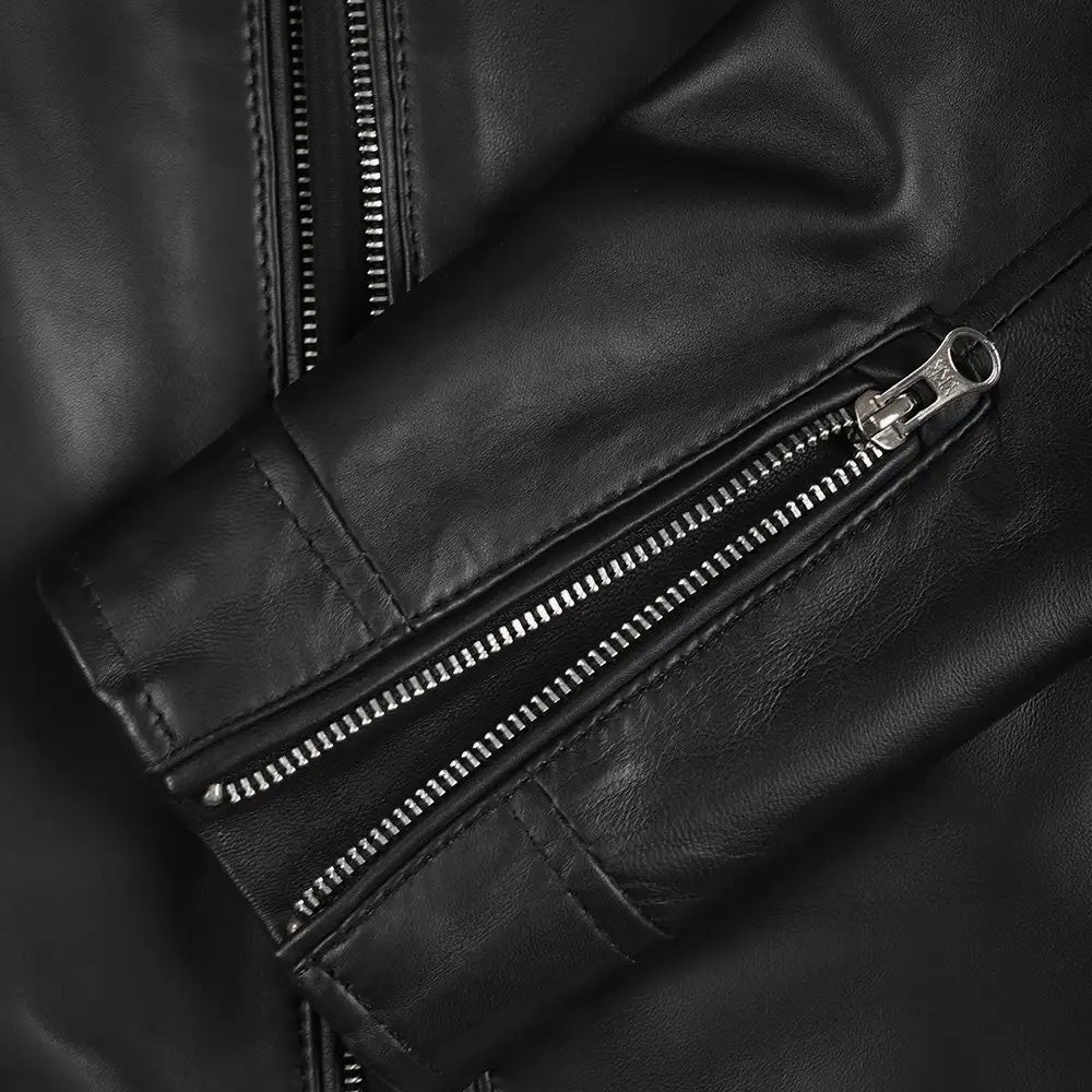 Women’s Classic Black Real Leather Cafe Racer Biker Jacket