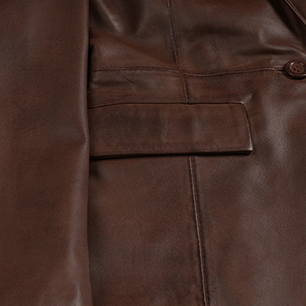 Women’s Classic Tailored Chocolate Brown Real Leather Blazer Jacket