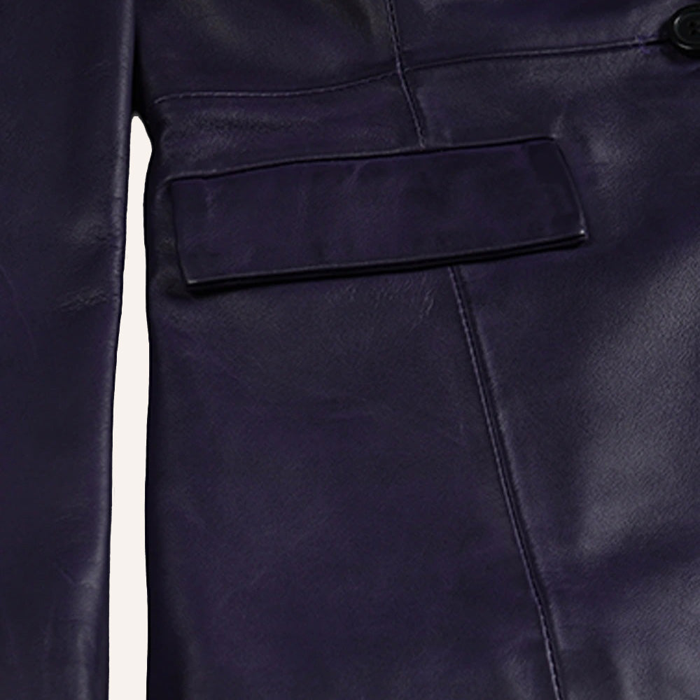 Women’s Classic Tailored Deep Purple Real Leather Blazer Jacket
