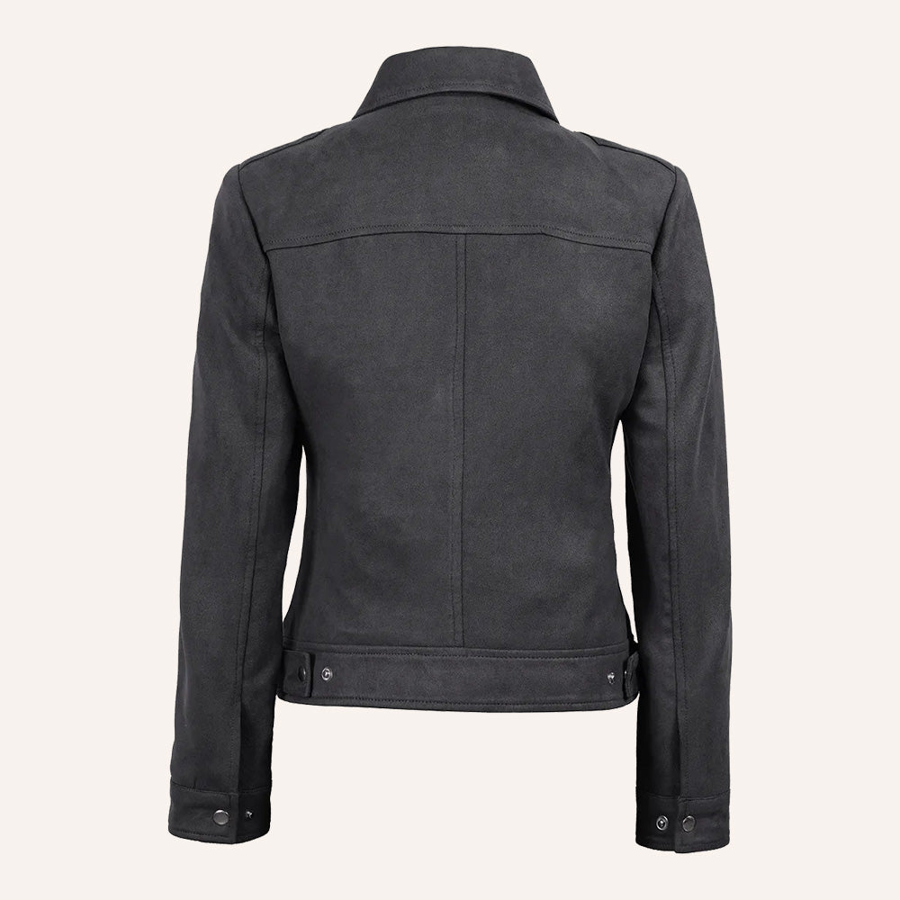 Women’s Classic Grey Suede Leather Zip Jacket