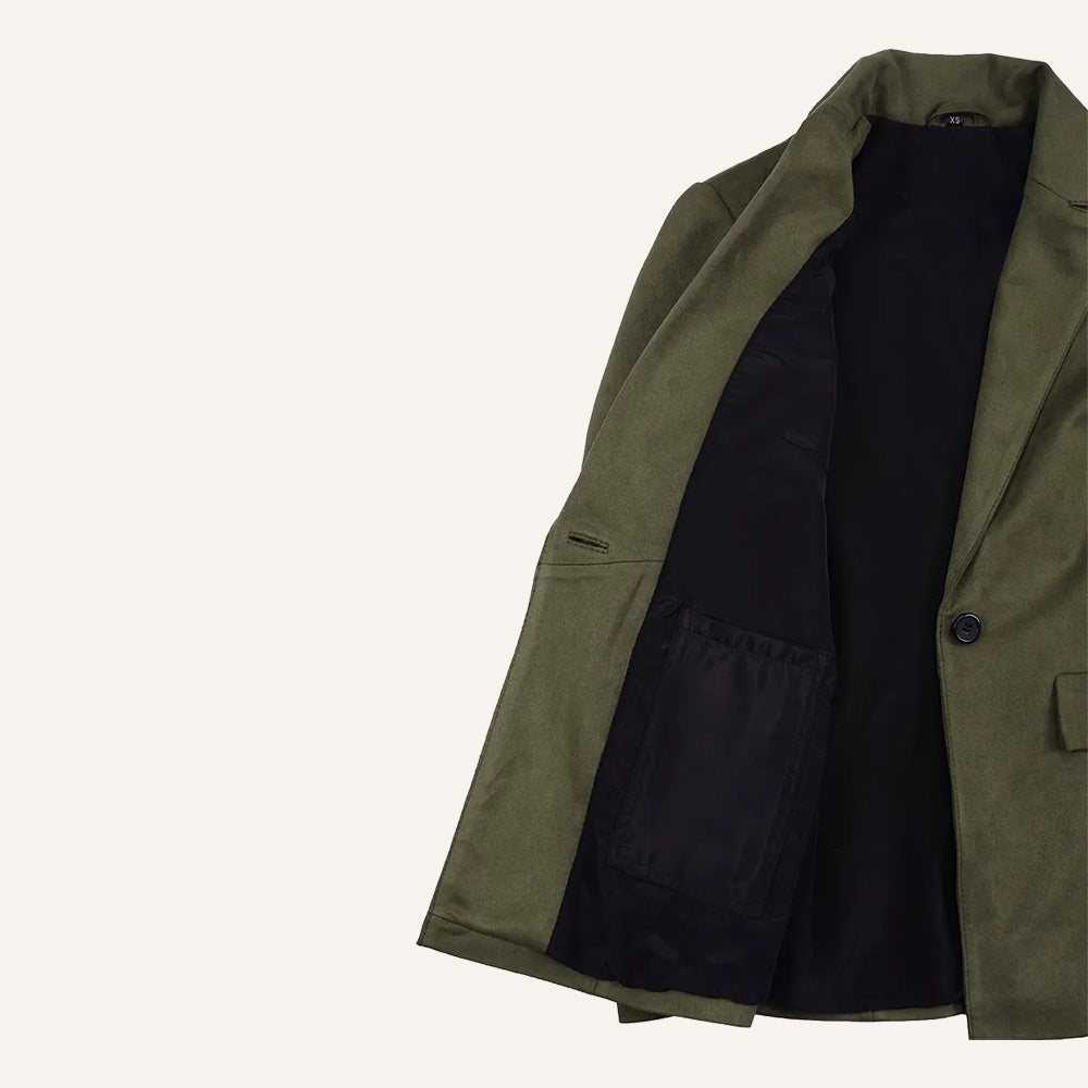 Women’s Classic Olive Green Real Suede Single Button Blazer Jacket