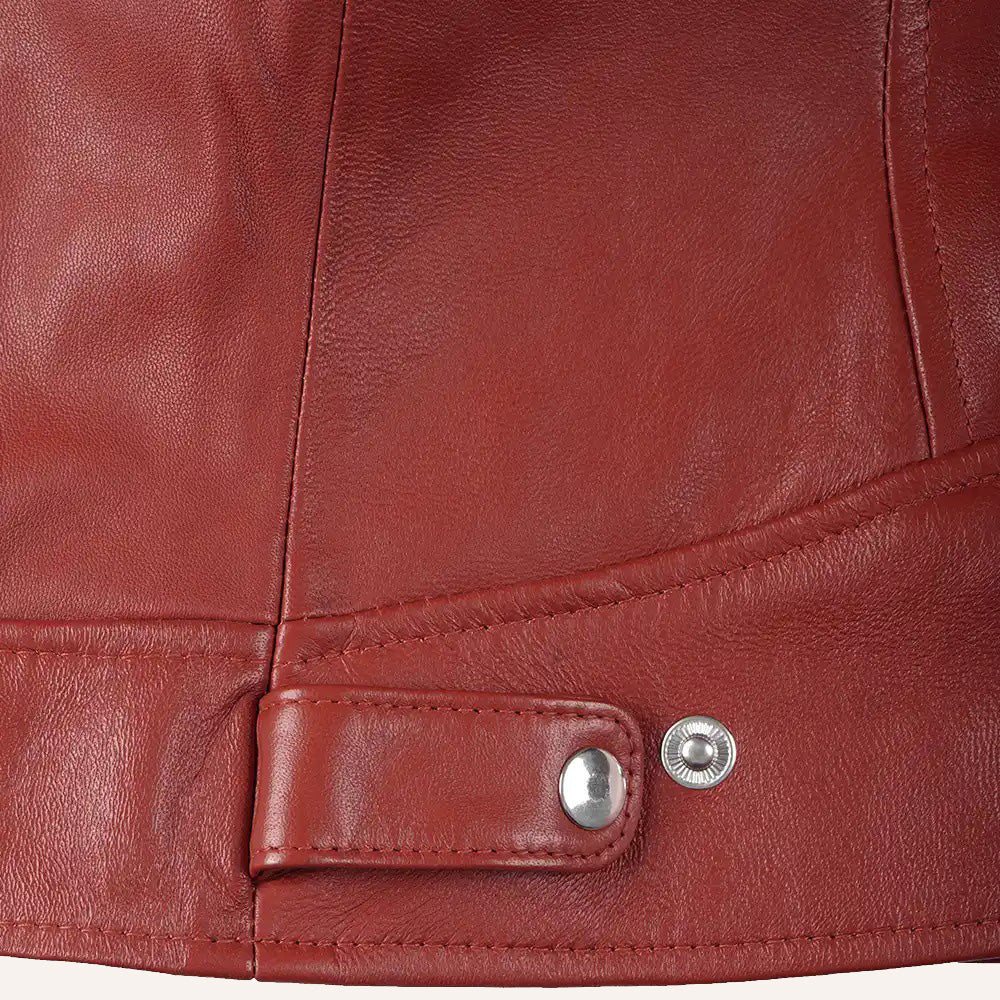 Women’s Classic Red Real Leather Cafe Racer Biker Jacket
