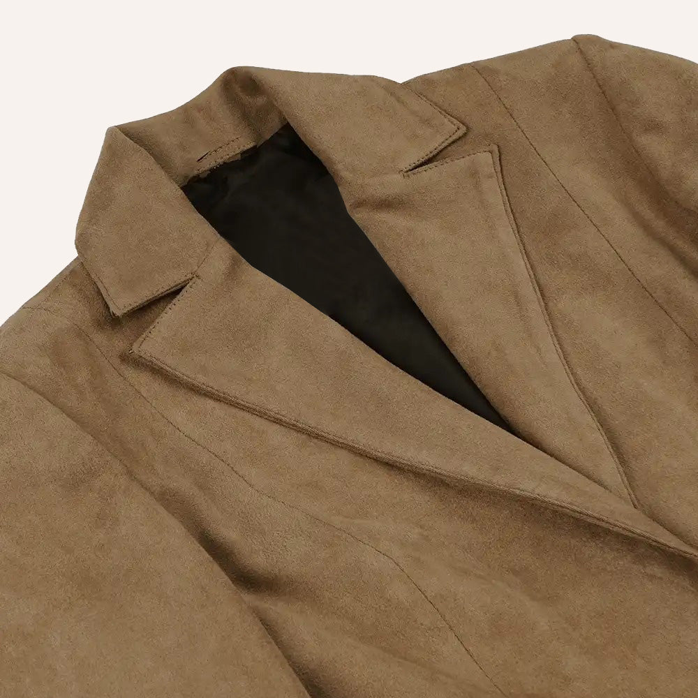 Women’s Classic Tan Real Suede Single Button Blazer Jacket