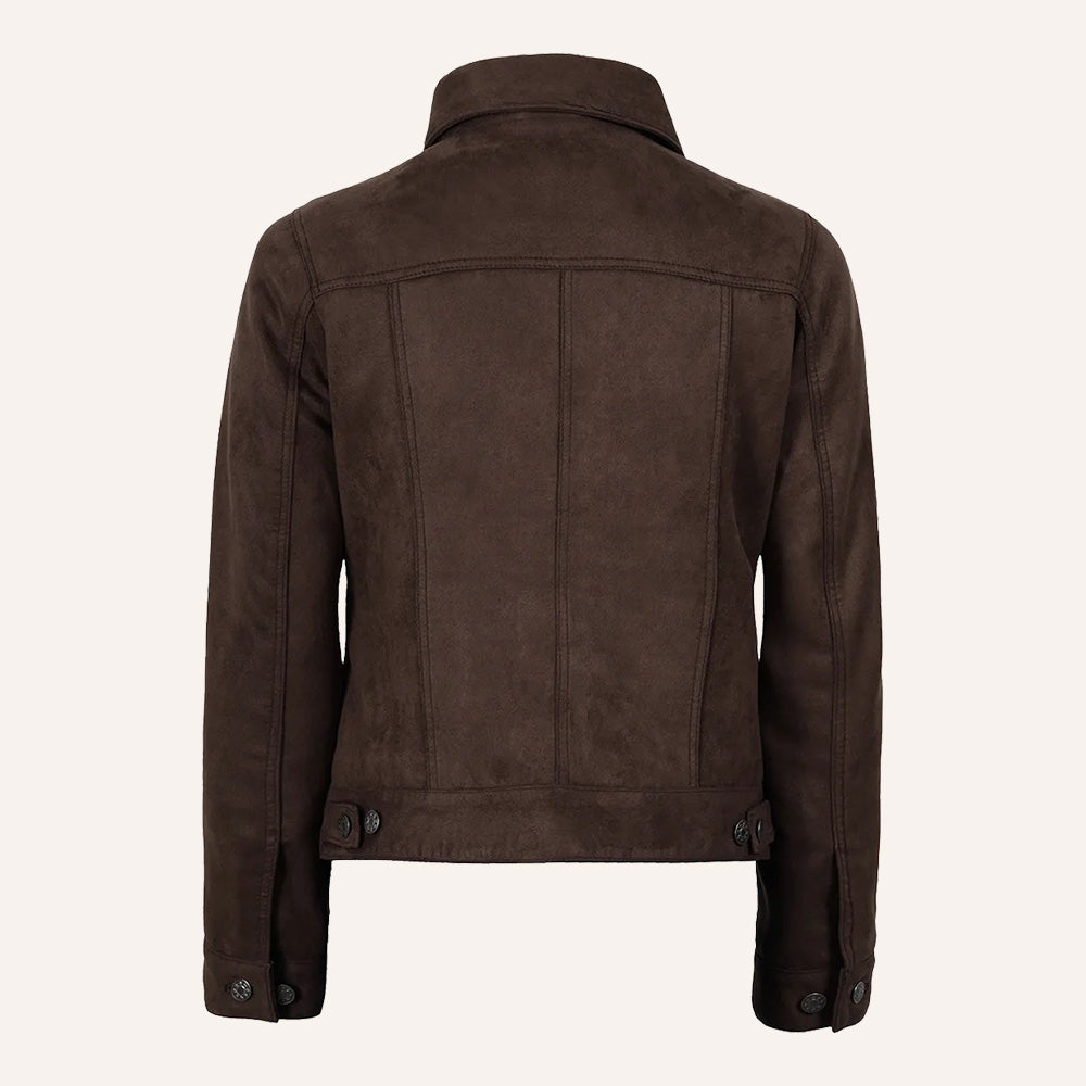 Women’s Vintage Dark Brown Suede Leather Trucker Jacket