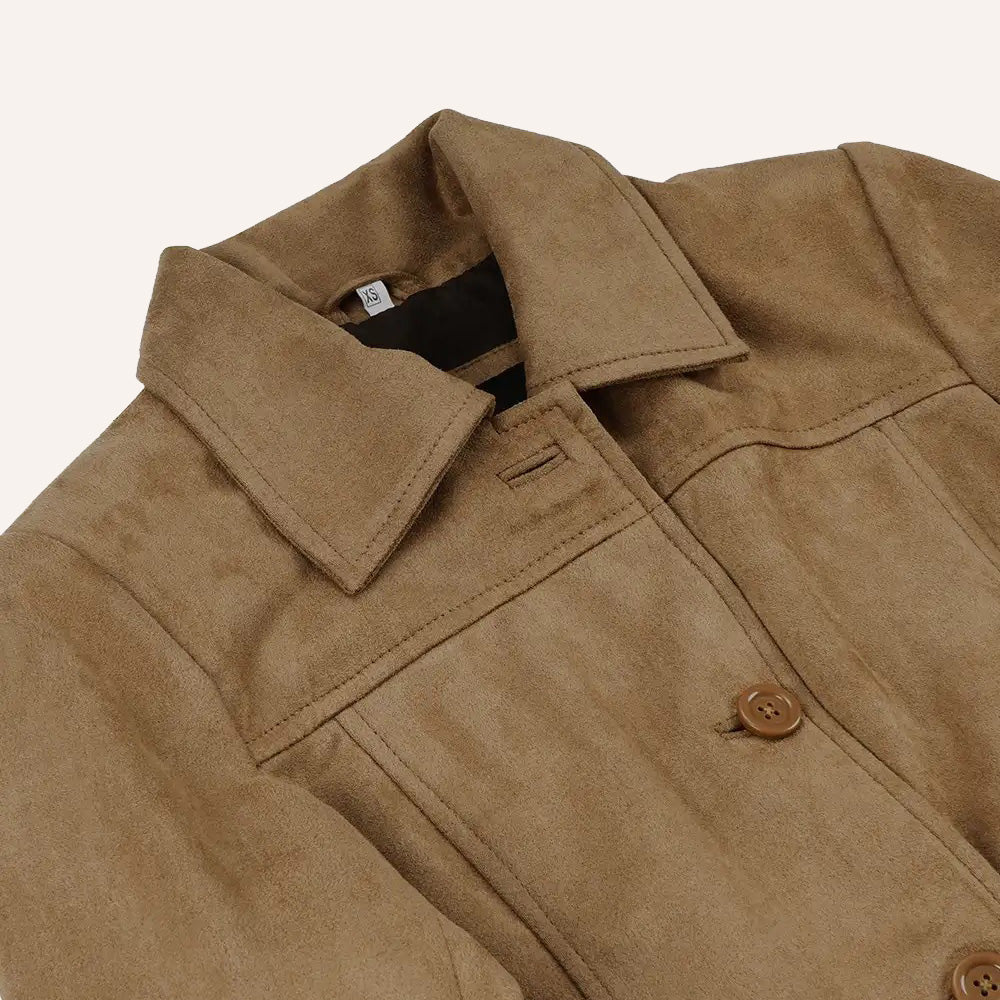 Women’s Classic Tan Suede Leather Mid-Length Trench Coat