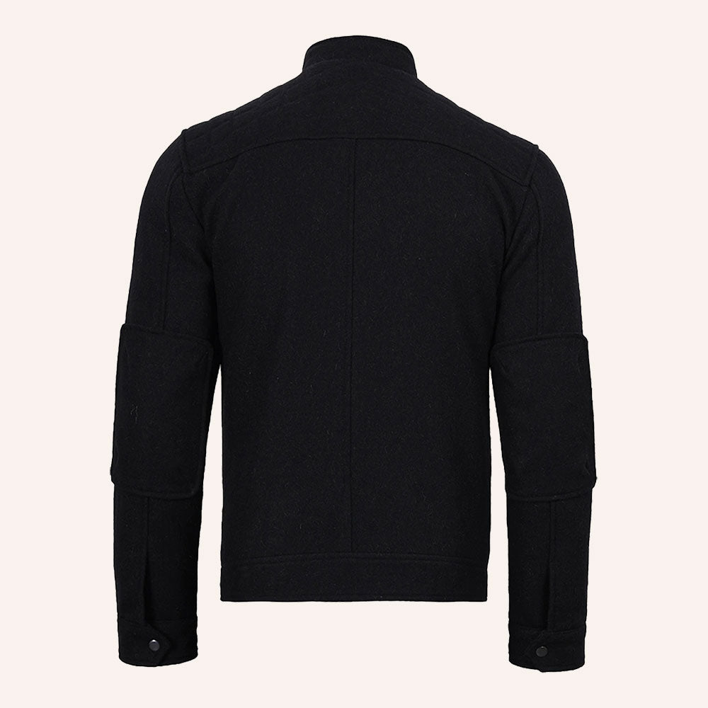 Men’s Classic Black Wool Racer Biker Jacket
