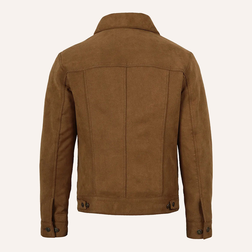 Men’s Classic Tan Brown Real Suede Trucker Jacket