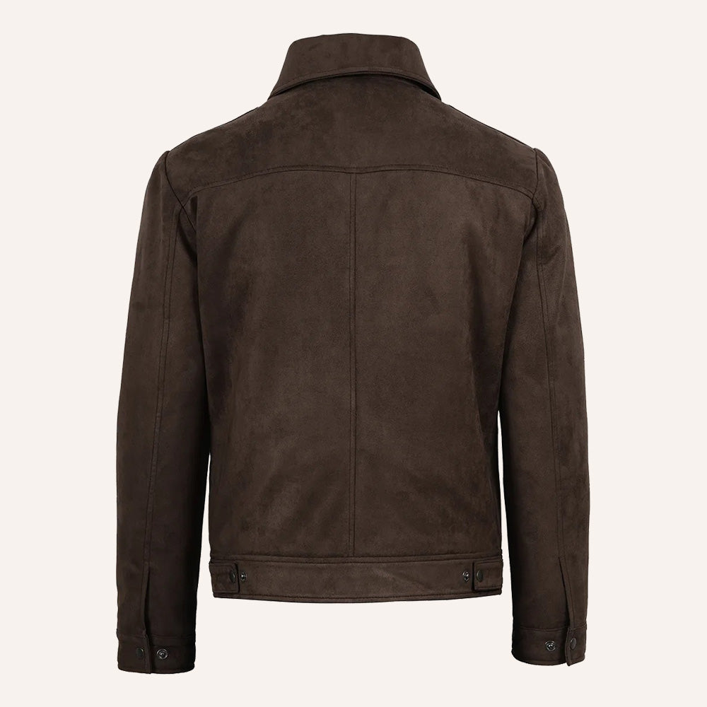 Men’s Classic Dark Brown Faux Suede Zip-Up Jacket