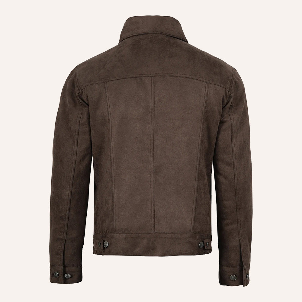 Men’s Classic Dark Brown Real Suede Trucker Jacket