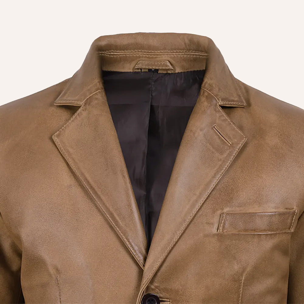 Men’s Classic Tailored Tan Brown Real Leather Blazer Jacket