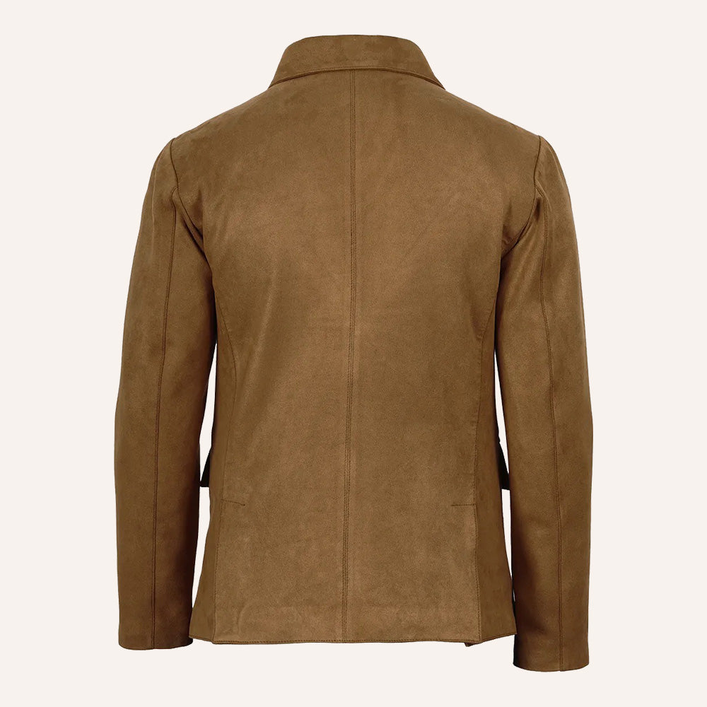 Men’s Classic Tan Real Suede Two-Button Blazer Jacket