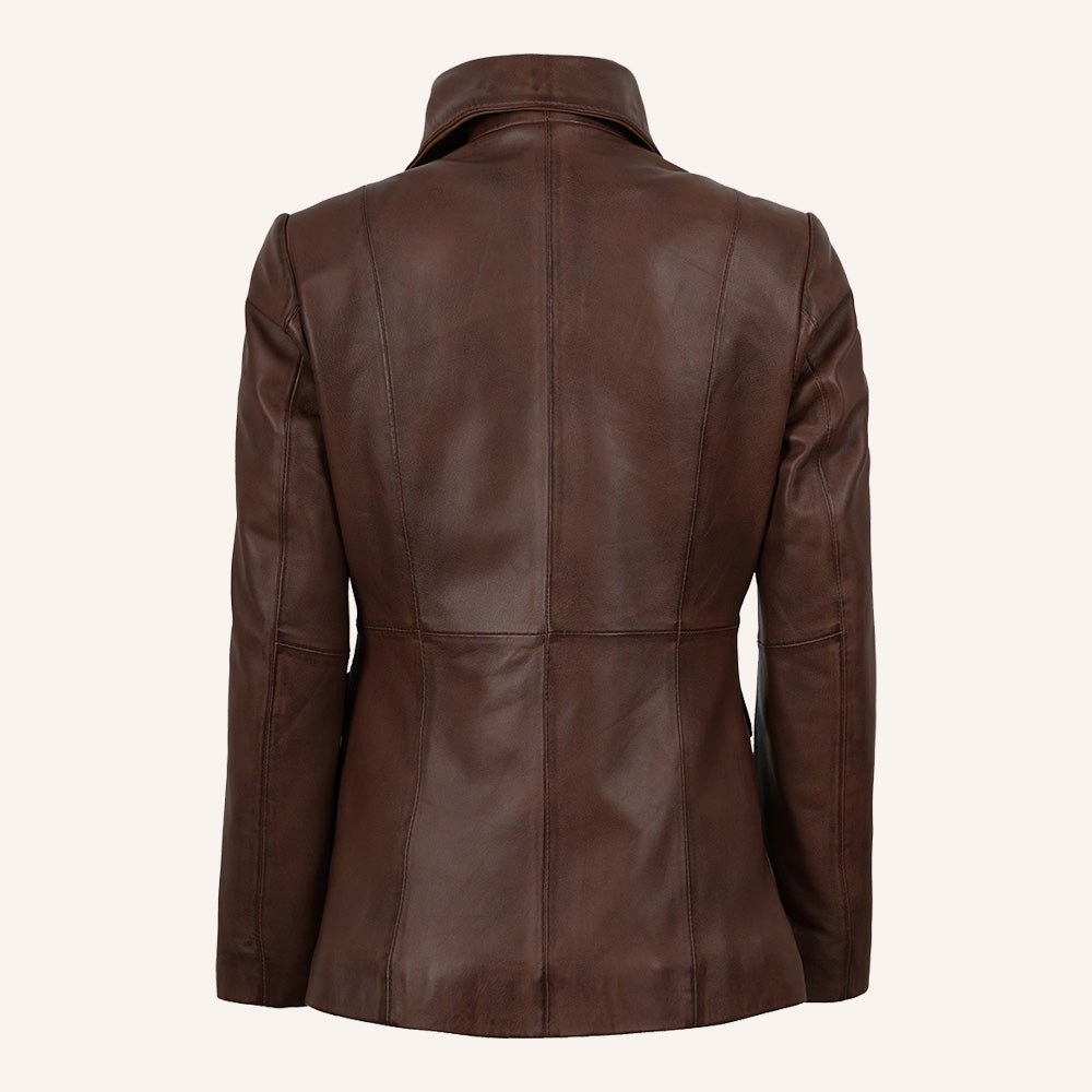 Women’s Classic Tailored Chocolate Brown Real Leather Blazer Jacket