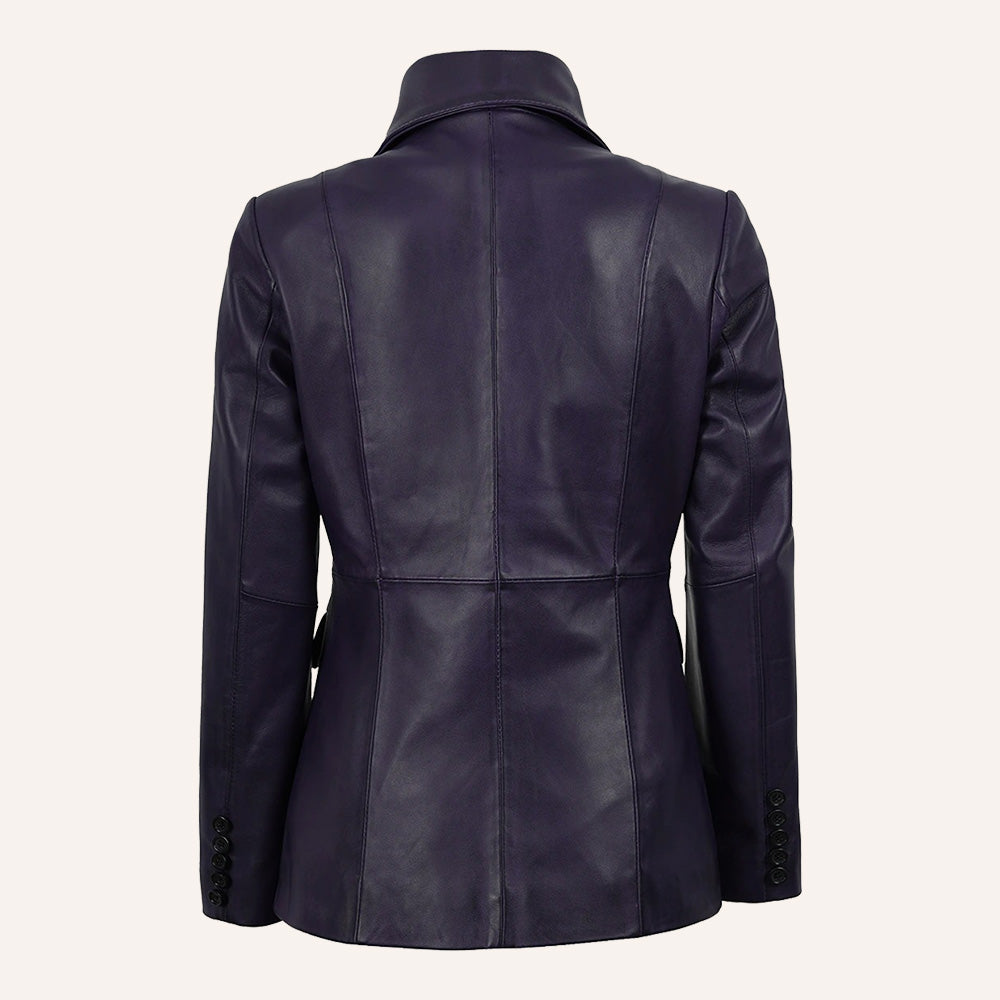 Women’s Classic Tailored Deep Purple Real Leather Blazer Jacket