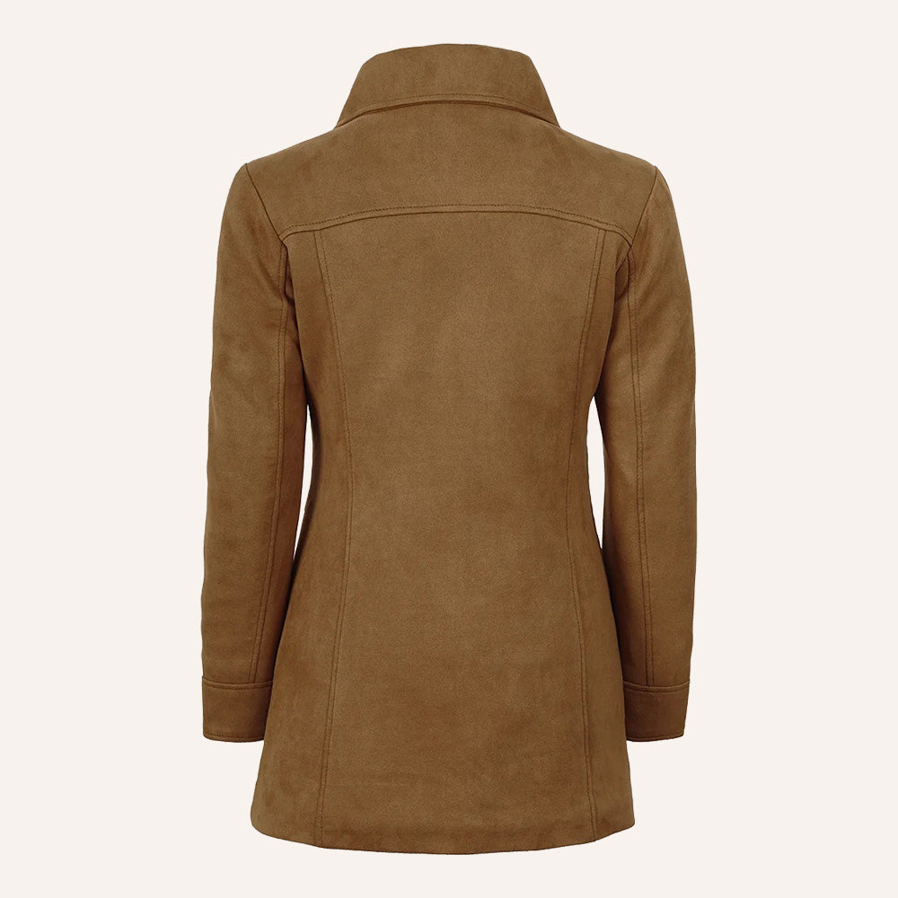 Women’s Classic Tobacco Brown Suede Leather Mid-Length Trench Coat