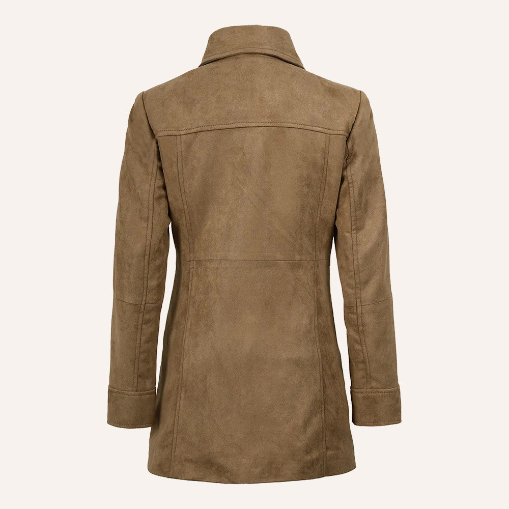 Women’s Classic Tan Suede Leather Mid-Length Trench Coat
