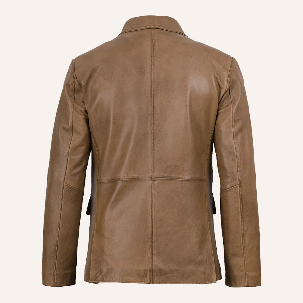 Men’s Classic Tailored Tan Brown Real Leather Blazer Jacket