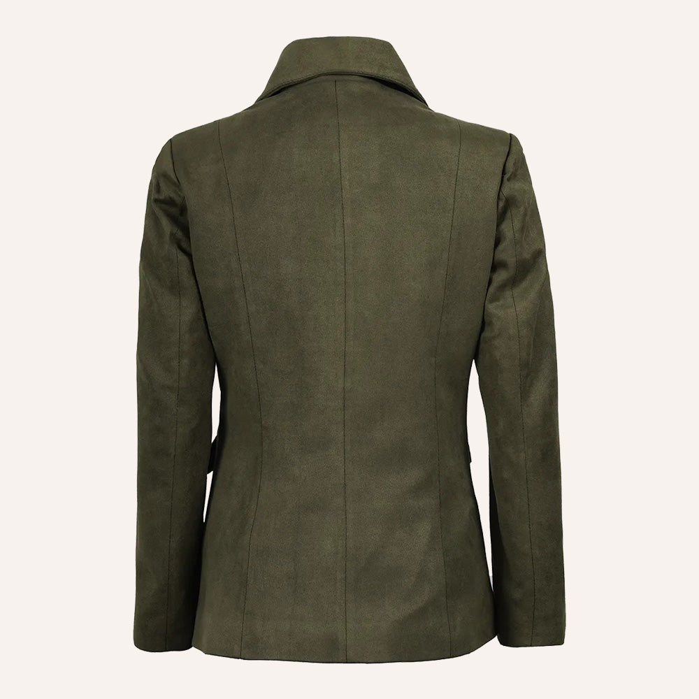 Women’s Classic Olive Green Real Suede Single Button Blazer Jacket