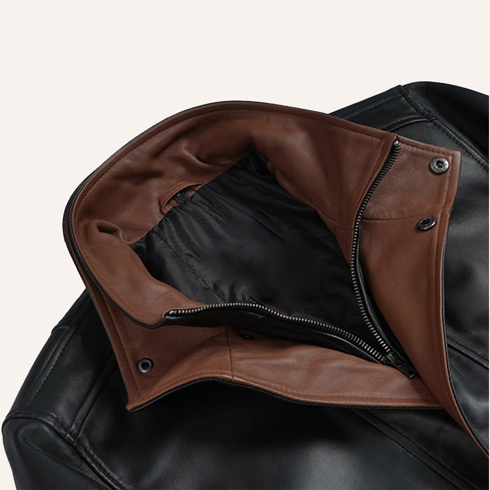 Men’s Black & Brown Dual Tone Real Leather Convertible Jacket
