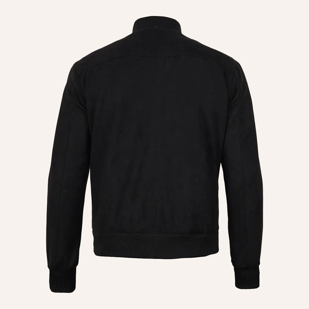 Men’s Classic Black Real Suede Leather Bomber Jacket