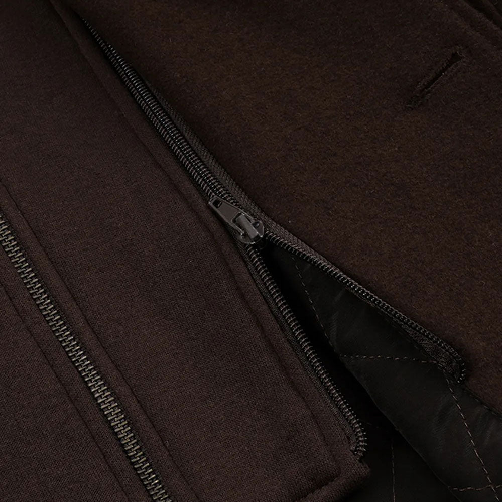 Men’s Classic Dark Brown Wool Pea Coat with Removable Hood