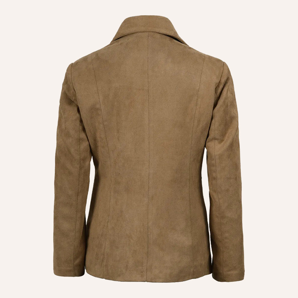 Women’s Classic Tan Real Suede Single Button Blazer Jacket
